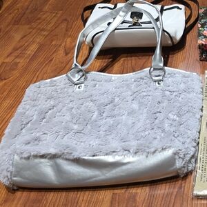 Plush Faux-Fur Tote Bag with Silver Accents